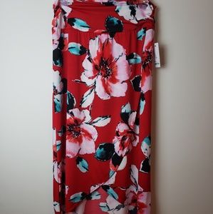 NWT Apt.9 Red Floral Tulip Hem Maxi Skirt XL